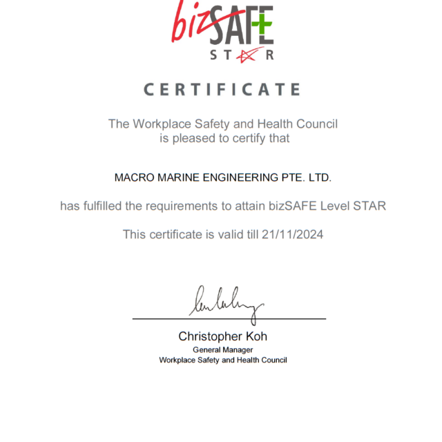 Biz Safe Certification for Macro Marine